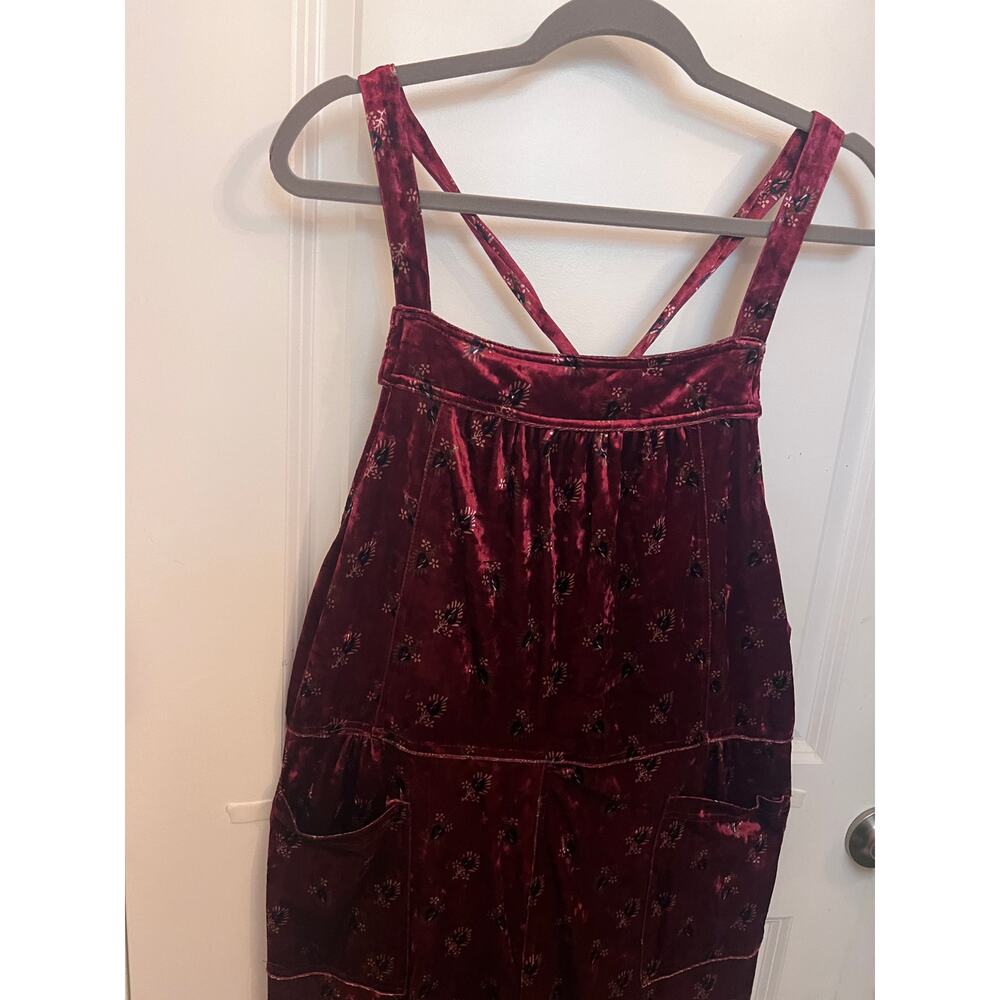 Natural Life boho Wide Leg Floral Velvet Dakota Tie Overall XL Burgundy Hippie - Picture 5 of 10